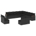 Set de sofás de jardín y cojines 13 pzas ratán sintético negro