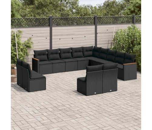 Set de sofás de jardín y cojines 13 pzas ratán sintético negro