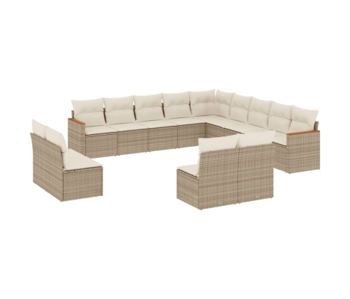 Set sofás de jardín con cojines 13 pzas ratán sintético beige