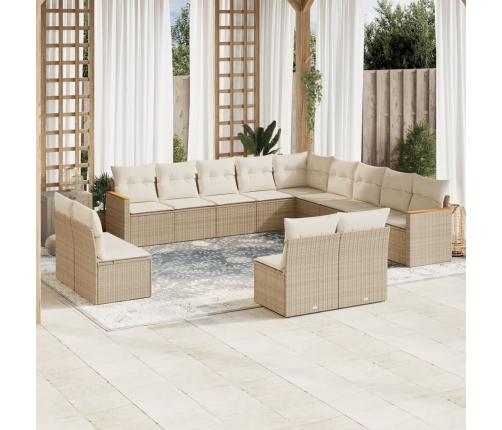 Set sofás de jardín con cojines 13 pzas ratán sintético beige