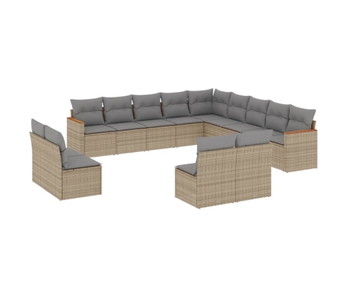 Juego de sofás jardín con cojines beige mezcla 13 pzas ratán PE
