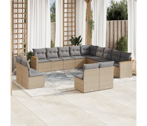 Juego de sofás jardín con cojines beige mezcla 13 pzas ratán PE