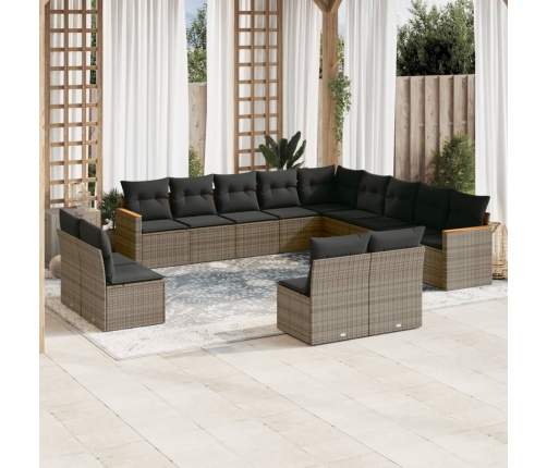 Set sofás de jardín con cojines 13 piezas ratán sintético gris