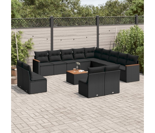 Set sofás de jardín 14 pzas con cojines ratán sintético negro