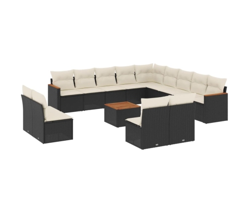 Set sofás de jardín 14 pzas con cojines ratán sintético negro