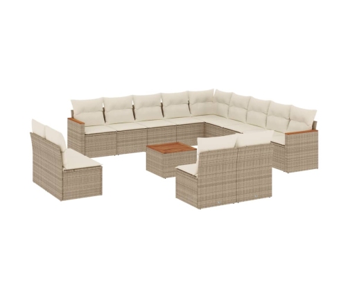 Set sofás de jardín 14 pzas con cojines ratán sintético beige