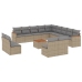 Set sofás jardín 14 pzas y cojines ratán sintético beige mezcla