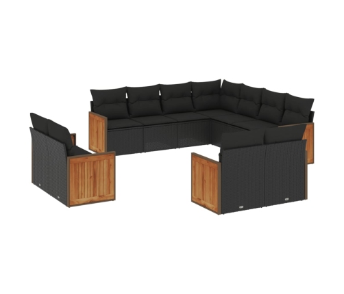 Set de sofás de jardín 11 pzas y cojines ratán sintético negro