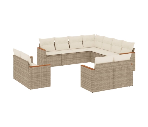 Set de sofás de jardín 11pzas con cojines ratán sintético beige
