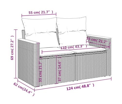 Set de sofás de jardín 11pzas con cojines ratán sintético beige