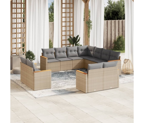 Juego de sofás jardín con cojines beige mezcla 11 pzas ratán PE