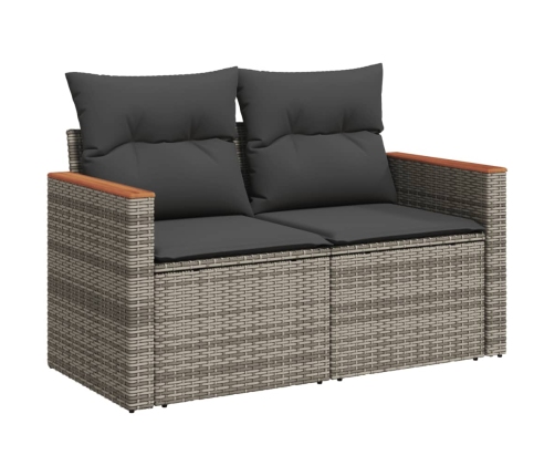 Set de sofás de jardín 11 pzas y cojines ratán sintético gris