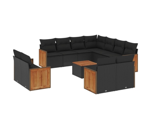 Set de sofás de jardín 12 piezas cojines ratán sintético negro