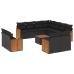 Set de sofás de jardín 12 piezas cojines ratán sintético negro