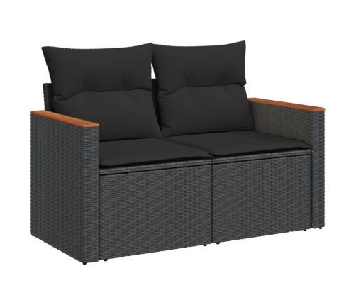 Set de sofás de jardín 12 piezas cojines ratán sintético negro