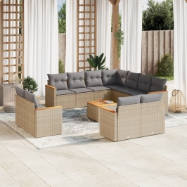 Juego de sofás jardín con cojines beige mezcla 12 pzas ratán PE