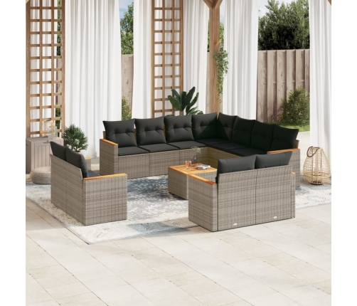 Set de sofás de jardín 12 pzas con cojines ratán sintético gris