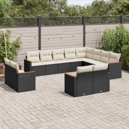 Set de sofás de jardín 12 piezas cojines ratán sintético negro