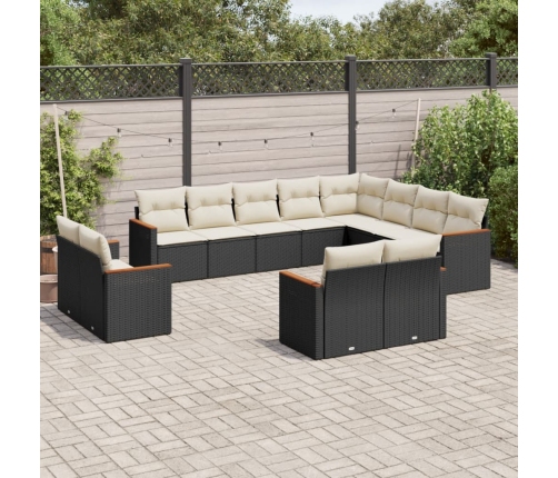 Set de sofás de jardín 12 piezas cojines ratán sintético negro