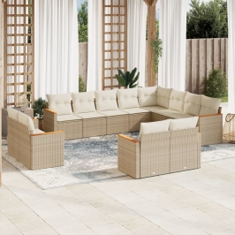 Set de sofás de jardín 12 pzas y cojines ratán sintético marrón