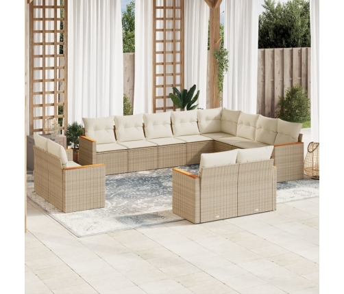 Set de sofás de jardín 12 pzas y cojines ratán sintético marrón