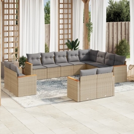 Juego de sofás jardín con cojines beige mezcla 12 pzas ratán PE