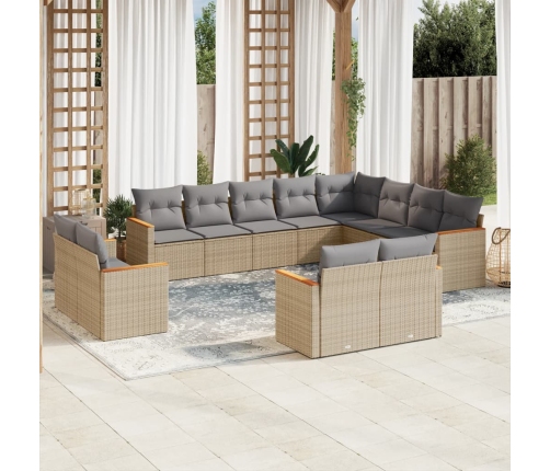 Juego de sofás jardín con cojines beige mezcla 12 pzas ratán PE