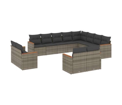Set de sofás de jardín 12 pzas con cojines ratán sintético gris