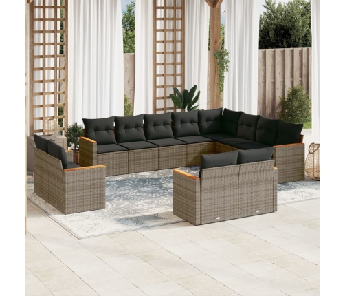 Set de sofás de jardín 12 pzas con cojines ratán sintético gris