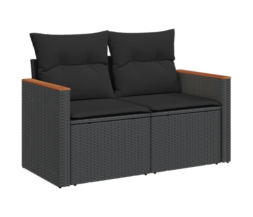 Set de sofás de jardín y cojines 13 pzas ratán sintético negro