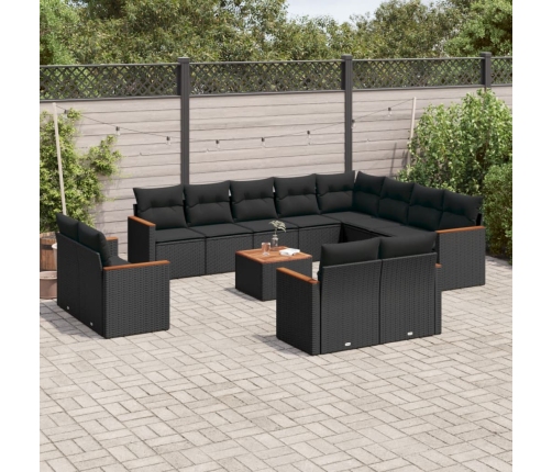 Set de sofás de jardín y cojines 13 pzas ratán sintético negro