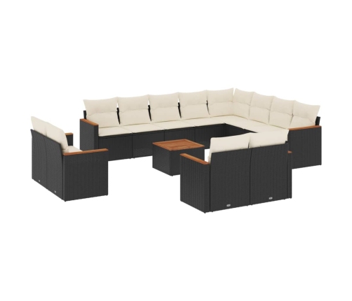 Set de sofás de jardín y cojines 13 pzas ratán sintético negro