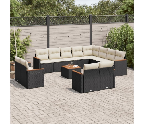 Set de sofás de jardín y cojines 13 pzas ratán sintético negro