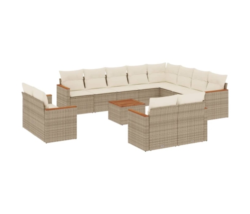 Set sofás de jardín con cojines 13 pzas ratán sintético beige