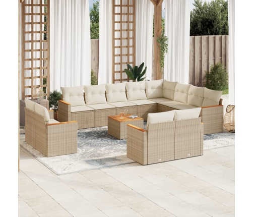 Set sofás de jardín con cojines 13 pzas ratán sintético beige