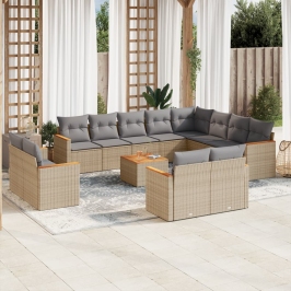 Juego de sofás jardín con cojines beige mezcla 13 pzas ratán PE