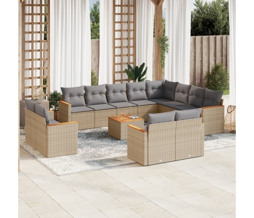 Juego de sofás jardín con cojines beige mezcla 13 pzas ratán PE