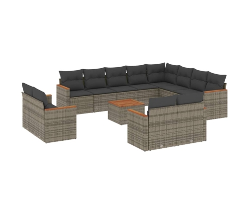 Set sofás de jardín con cojines 13 piezas ratán sintético gris