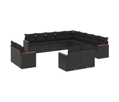 Set de sofás de jardín y cojines 13 pzas ratán sintético negro