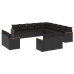 Set de sofás de jardín y cojines 13 pzas ratán sintético negro
