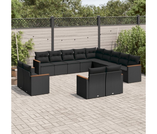 Set de sofás de jardín y cojines 13 pzas ratán sintético negro