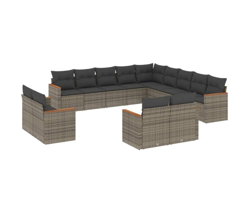 Set sofás de jardín con cojines 13 piezas ratán sintético gris