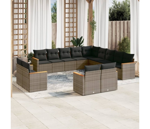 Set sofás de jardín con cojines 13 piezas ratán sintético gris