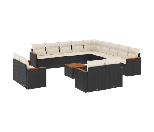 Set sofás de jardín 14 pzas con cojines ratán sintético negro