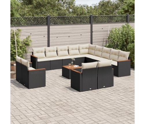 Set sofás de jardín 14 pzas con cojines ratán sintético negro