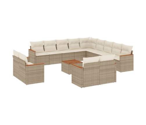 Set sofás de jardín 14 pzas con cojines ratán sintético beige