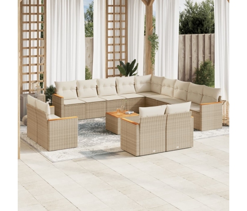 Set sofás de jardín 14 pzas con cojines ratán sintético beige