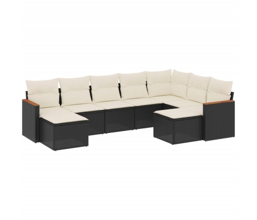 Set de sofás de jardín 8 piezas y cojines ratán sintético negro