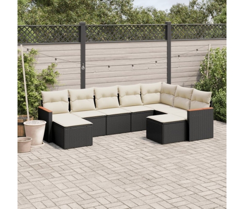 Set de sofás de jardín 8 piezas y cojines ratán sintético negro