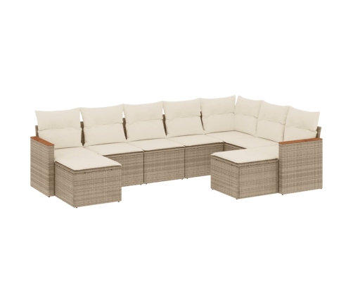 Set de sofás de jardín 9 pzas con cojines ratán sintético beige